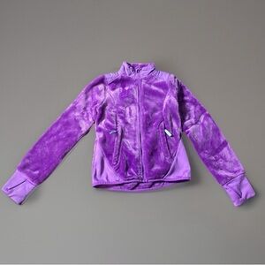 Girls All In Motion Medium Purple Fuzzy Zip Up Sweatshirt With Zipper Pockets